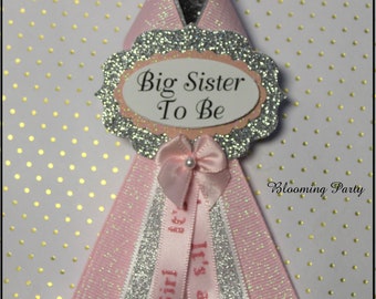 Pink and Silver Big Sister To Be Corsage Pink and Silver Big Sister To Be Badge Pink Baby Shower Pink Baby Shower Corsage Sister To Be Pin