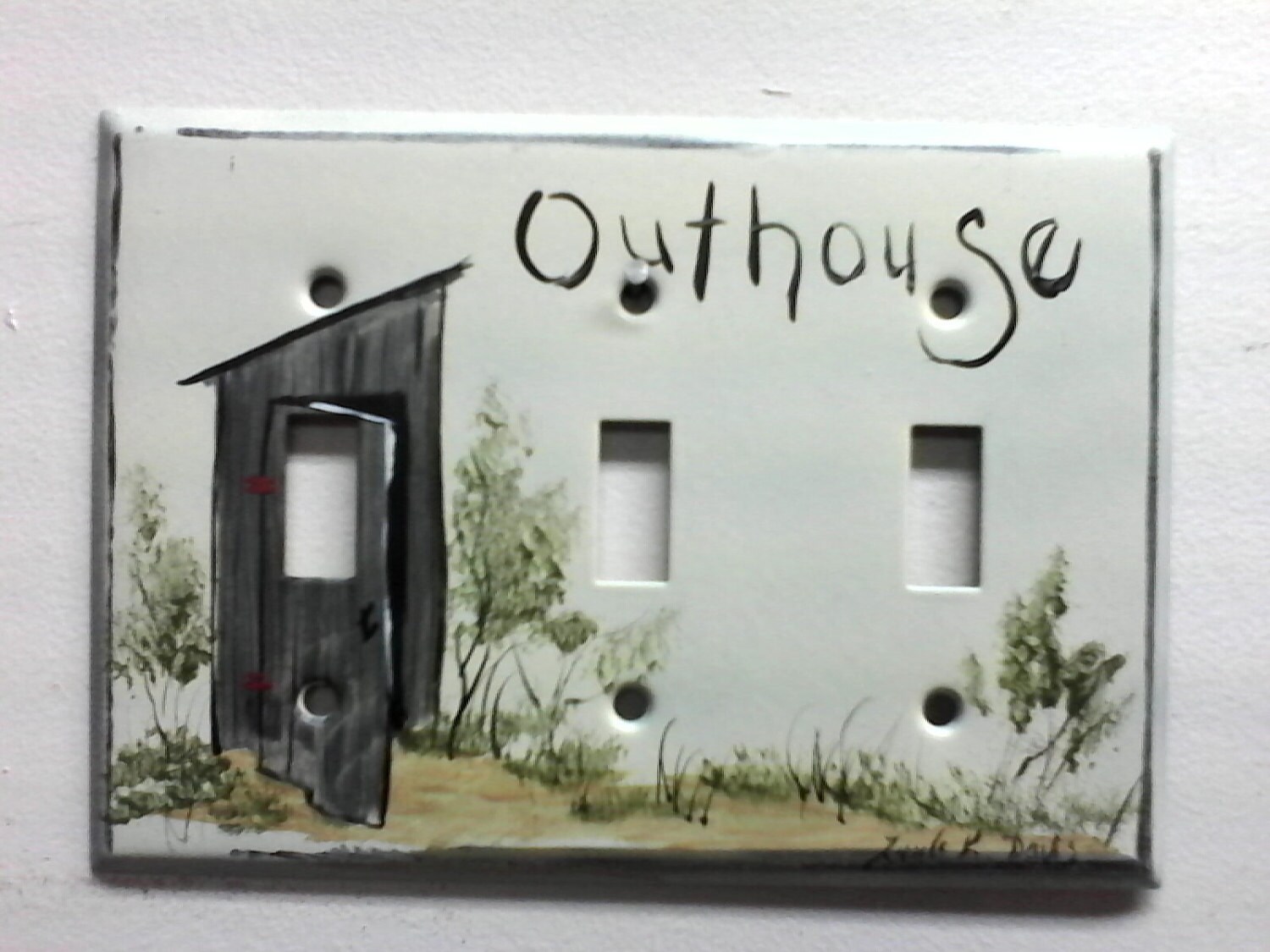 Hand Painted Metal Triple Light Switch Cover With an Outhouse Etsy
