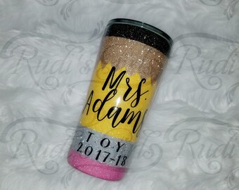 Tumbler-"Pencil Tumbler-Educator of Mini Humans-Teacher-" (Metal-Glitter--20oz)