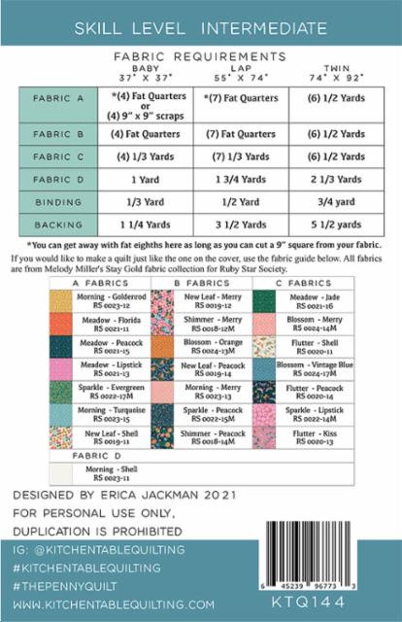 The Penny Quilt Paper Pattern From Kitchen Table Quilting - Etsy