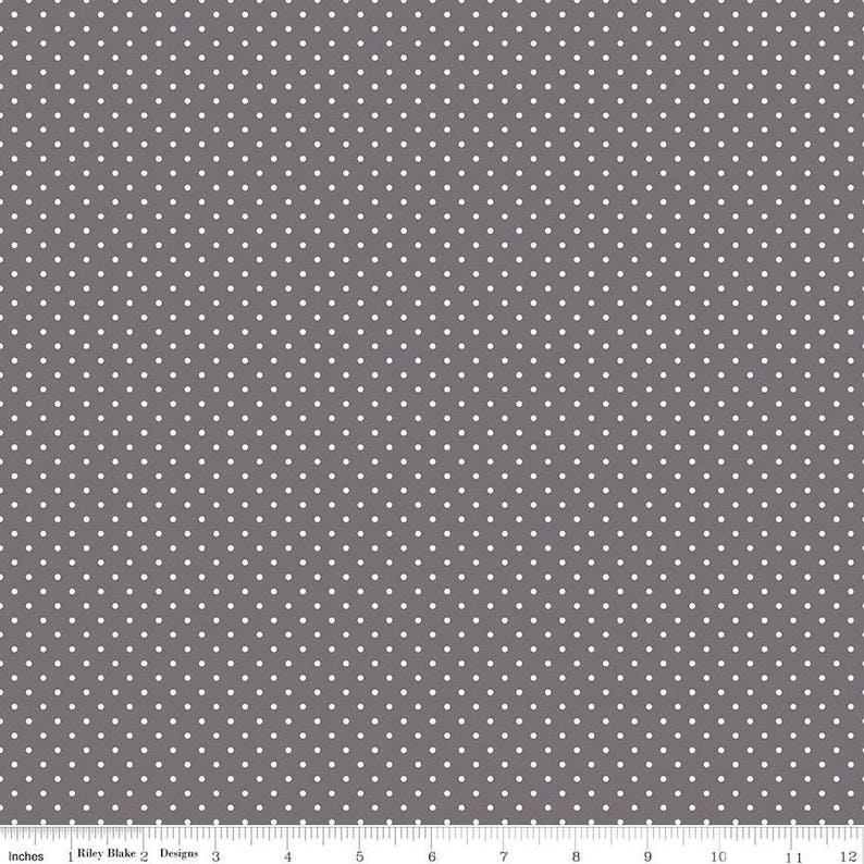 Riley Blake Fabric Swiss Dot on Steel Sold by the Half Yard Gray Blender Fabric Modern basic fabric White Swiss Dot on Steel
