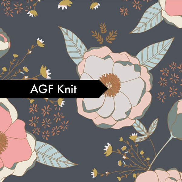 Knit Fabric - Floral Knit by the Yard - Jersey Knit Fabric - Sparkler Fusion - Sprinkled Peonies Sparkler Metallic - END OF BOLT