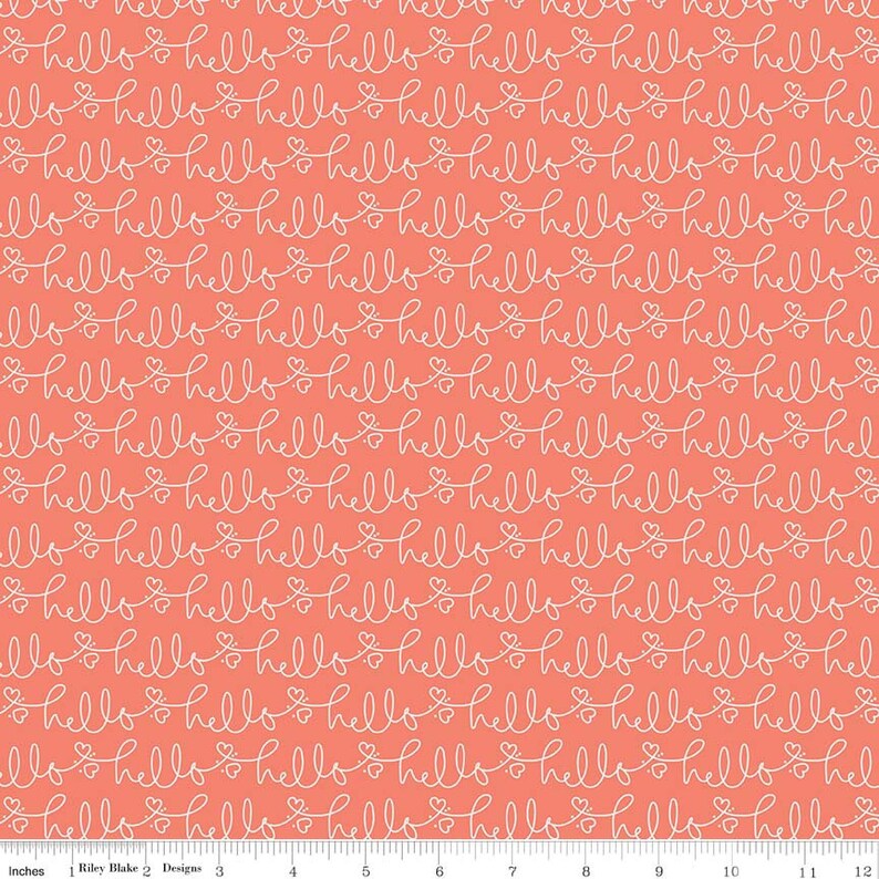 PREORDER Hello Words Fabric SHIPS AugSept 2019 Golden Days by Fancy Pants Designs for Riley Blake Golden Days Hello Coral