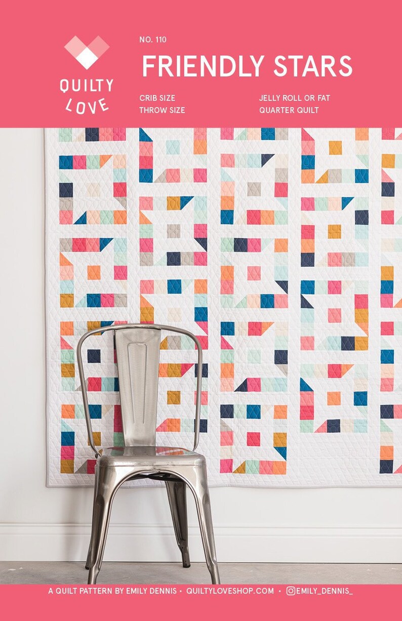 Star Quilt Pattern 4 Sizes DIY Quilt Pattern by Emily Dennis Friendly Stars Quilt Paper Pattern from Quilty Love