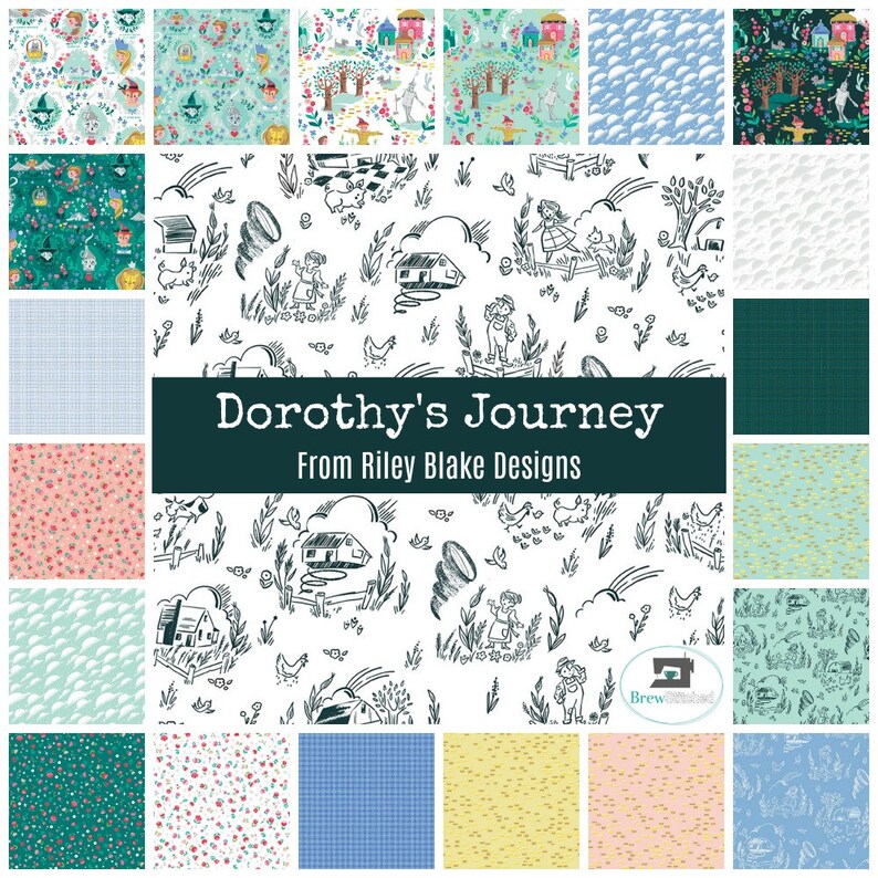 Dorothy/'s Journey Poppy Pink Sparkle Fabric Sold by the Half Yard Dorothy/'s Journey from Riley Blake Design