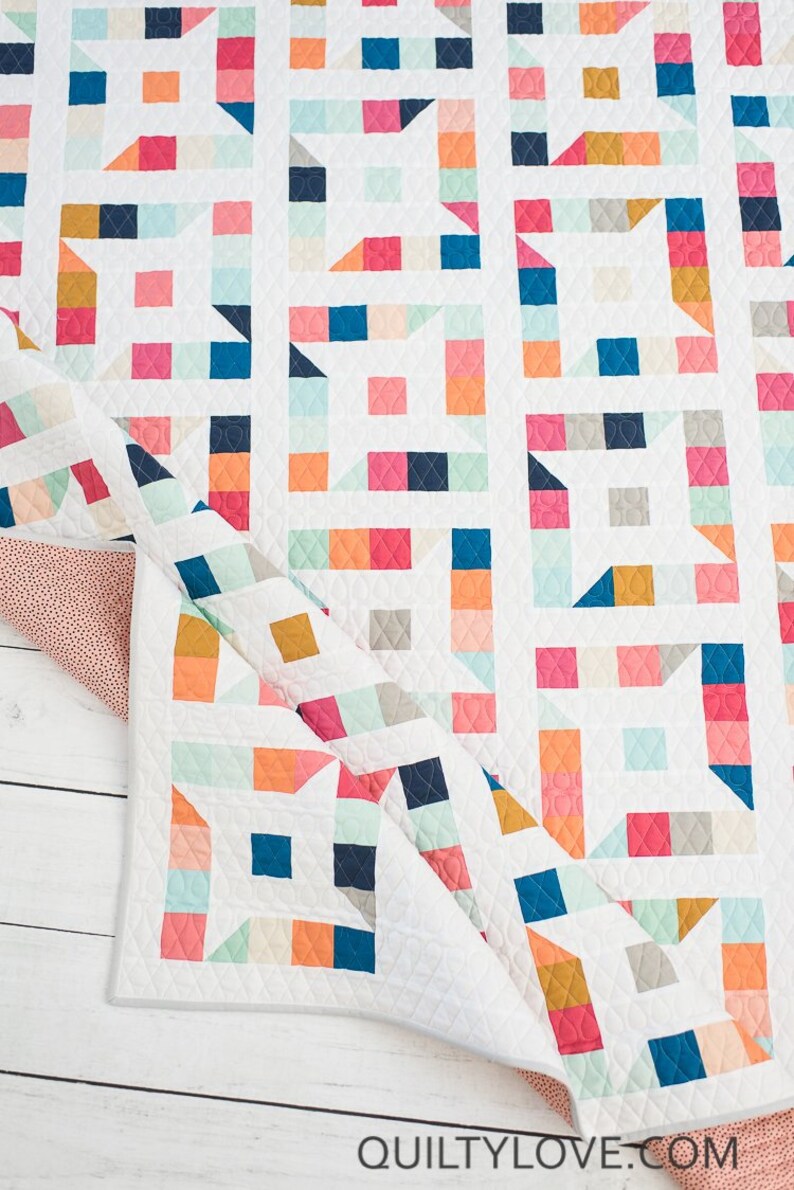 Star Quilt Pattern 4 Sizes DIY Quilt Pattern by Emily Dennis Friendly Stars Quilt Paper Pattern from Quilty Love