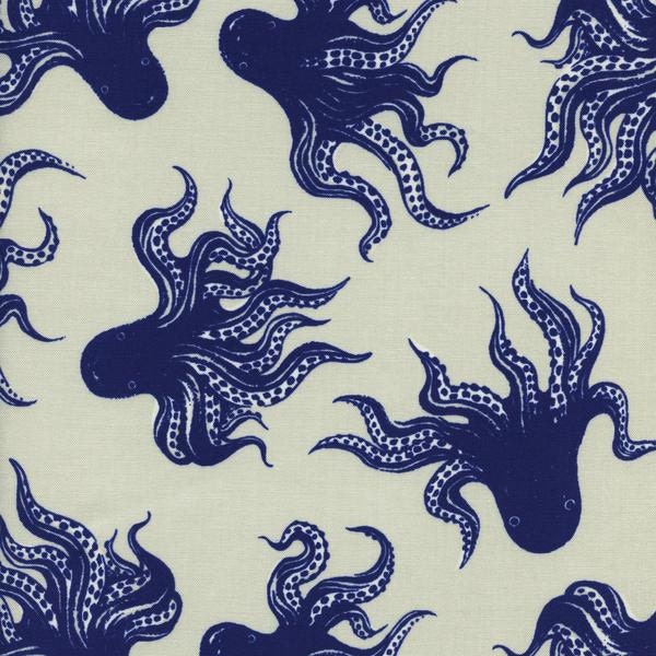 Octopus Fabric, BlueBird, Cotton + Steel, Mystery Food Pearl by Sarah Watts,premium cotton,Cotton and Steel Fabric,Cotton Fabric by the Yard
