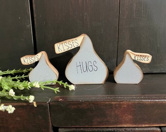 Wood Valentines kisses perfect for tier tray or shelf.