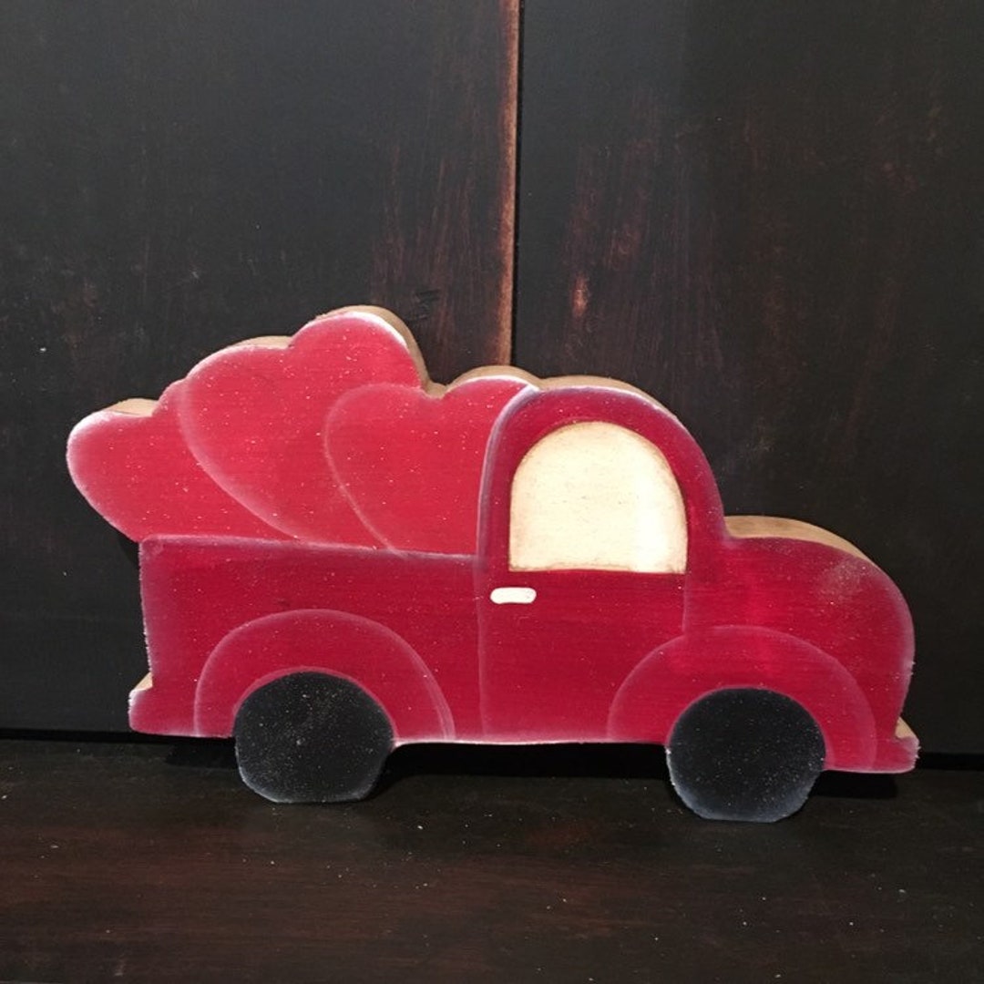 Red Truck With Hearts in the Bed of the Truck. - Etsy