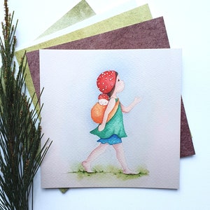 Fille inspirée de Waldorf avec impression aquarelle de carte postale pour bébé
