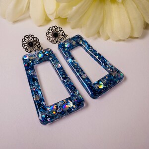 Blue Resin Sparkle Drop Earrings