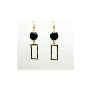 Eclipse Collection Black Button Gold Rectangle Dangle Earring with Unique Design Elements for Women&#39;s Fashion Jewelry