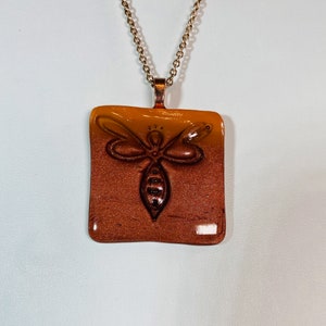 Bronze Stamped Bee Polymer Clay Pendant