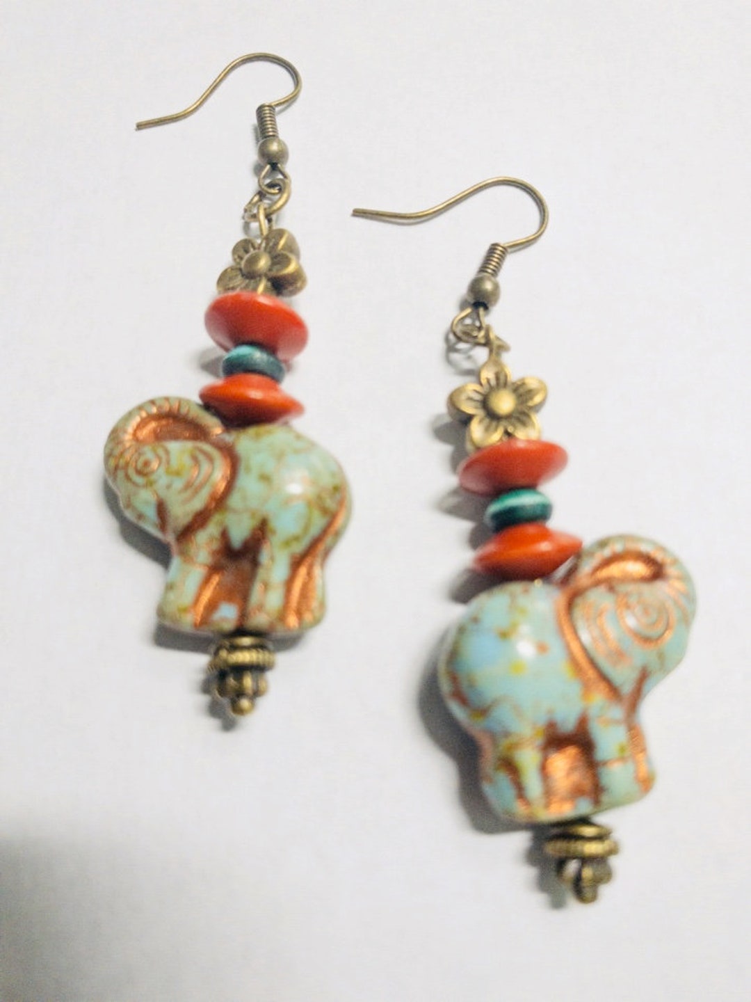 Glass Elephant Bead Dangle Earrings Etsy