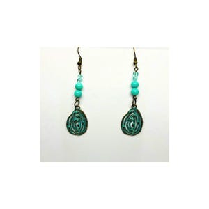 Gold and Turquoise Patina Dangle Metal Teardrop Charm Earring