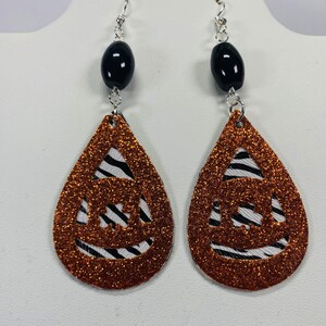 Halloween Leather Earrings For Women - Orange Teardrop Pumpkin Dangle Earrings, Spooky Fashion Accessory