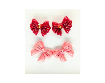 Red and Pink Bow Stud Earrings
