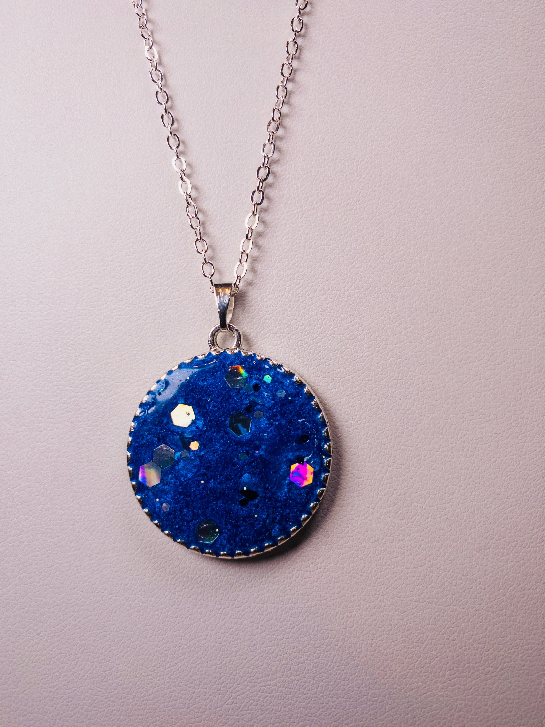 Blue sparkle epoxy pendant