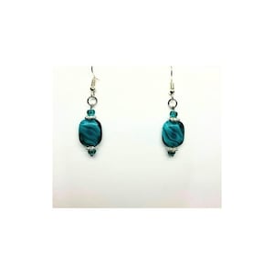 Turquoise Glass Bead with Silver Dangle Earrings