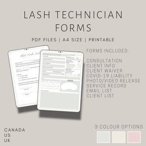 LASH TECHNICIAN FORMS | pdf - printable - digital download