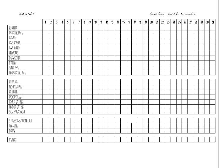 Bipolar Mood Tracker Printable Pdf
