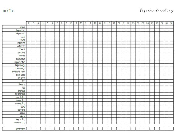 Bipolar Mood Tracker Printable Pdf