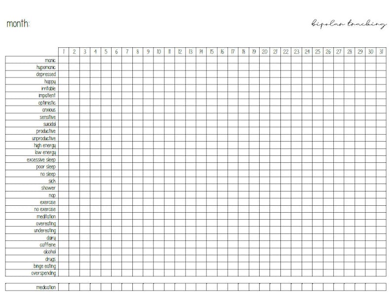 Bipolar Mood Tracker Printable Pdf