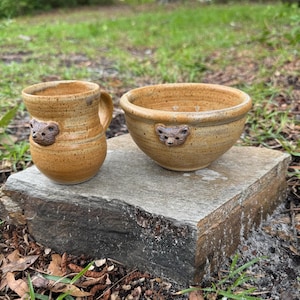 Baby Set Cup + Bowl, Bear Pottery, North Carolina, Handmade, Baby Shower Gift, New Baby Gift, Handthrown Pottery Set, Child Pottery Set