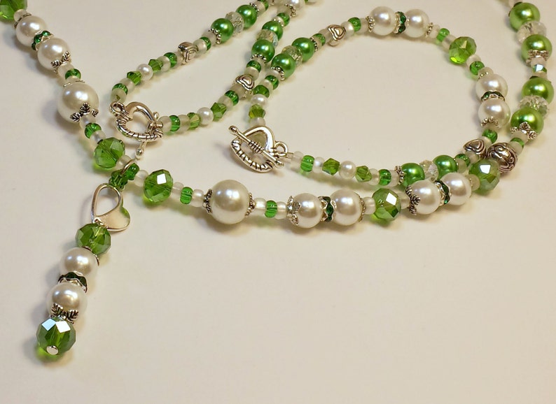Glass Pearl and Crystal Necklace and Matching Bracelet with a Unique Handmade Pendant. Beaded Necklace