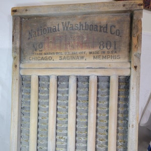 Vintage metal and wood National washboard #801