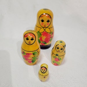 Vintage Russian matryoshka stacking dolls, wooden hand painted dolls