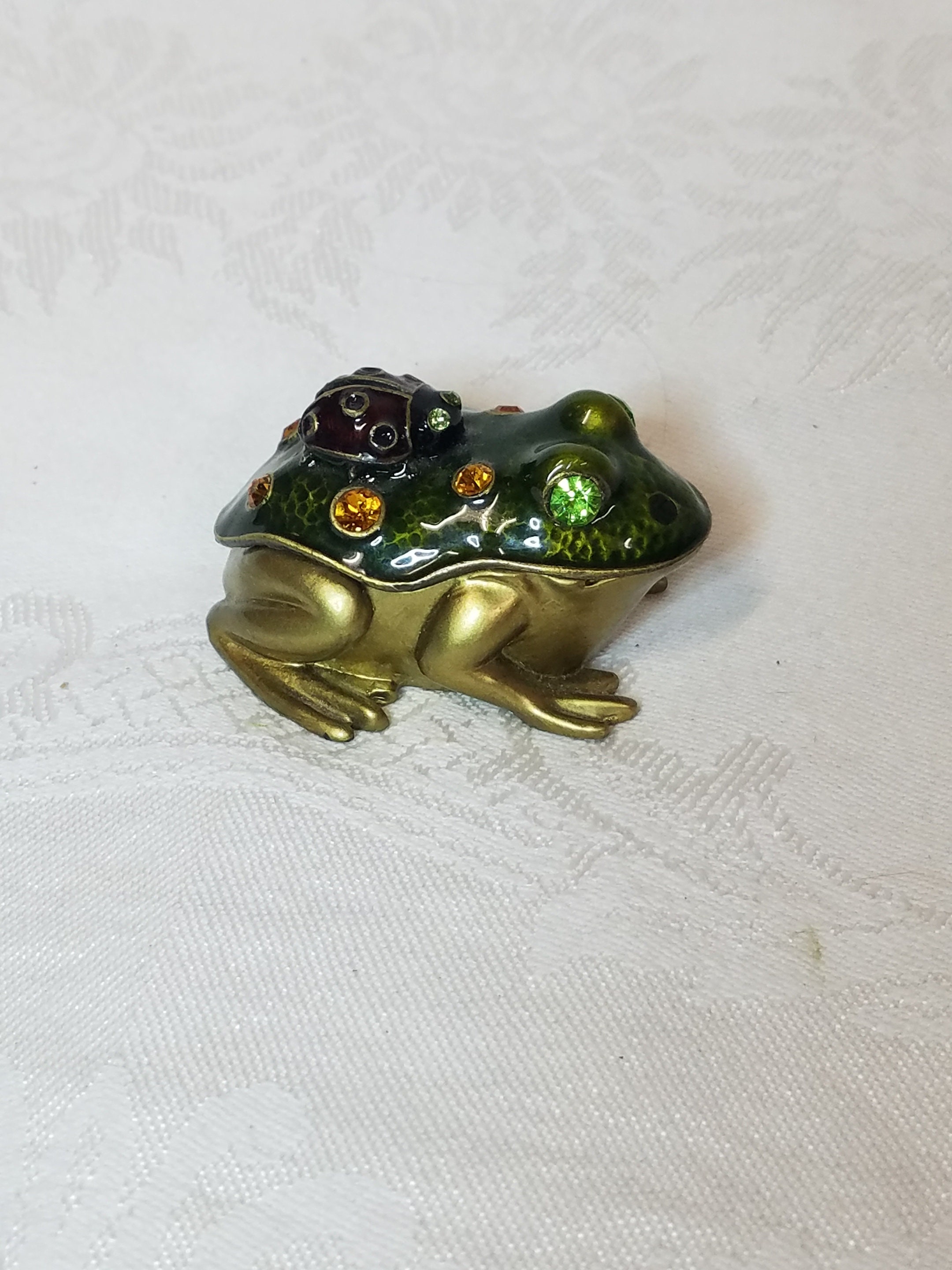 Vintage Frog Pill Box Trinket Box With Amber And Green Etsy 日本