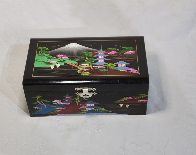 Vintage Japanese Black Lacquer Jewelry Box Etsy
