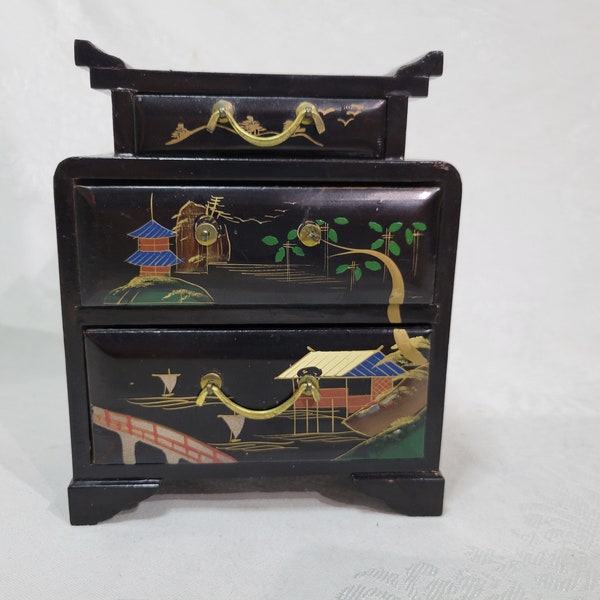 Vintage Japanese black lacquer jewelry box