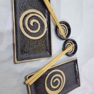 Vintage clay dipping bowls with serving plates