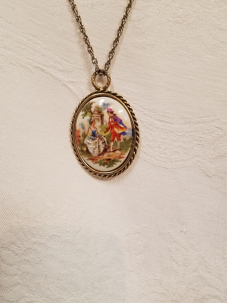 Vintage Limoges France pendant necklace with silver rope Etsy