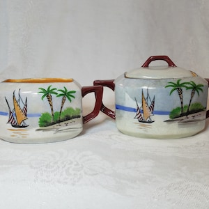 Vintage Royal Trico luster ware hand painted sugar bowl and creamer