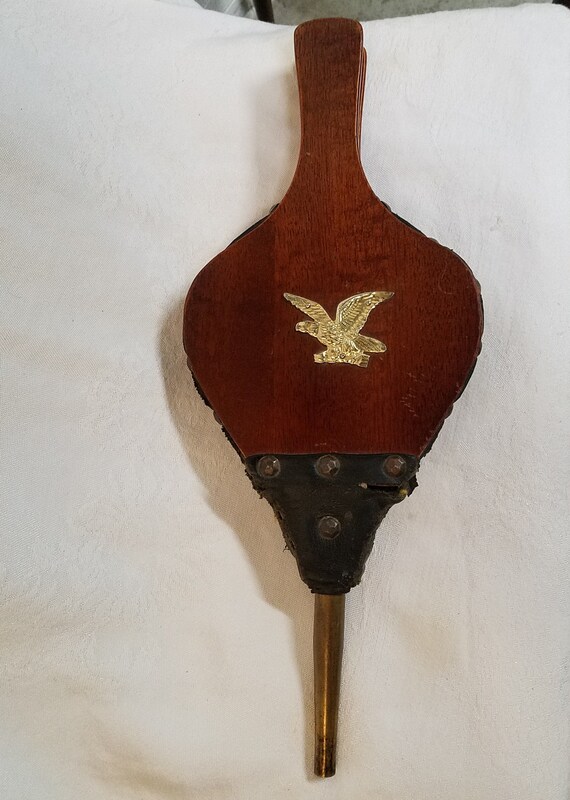Vintage Wood And Leather Fireplace Bellows With Gold Eagle Etsy