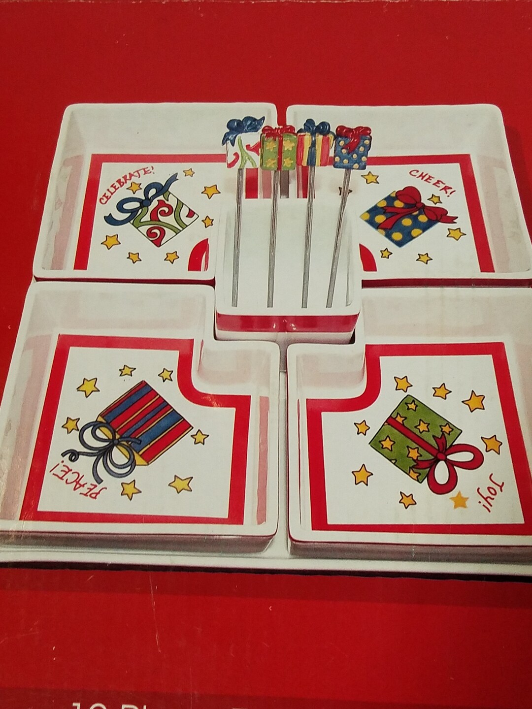 Vintage Christmas Porcelain Snack Set With 4 Individual Trays Etsy
