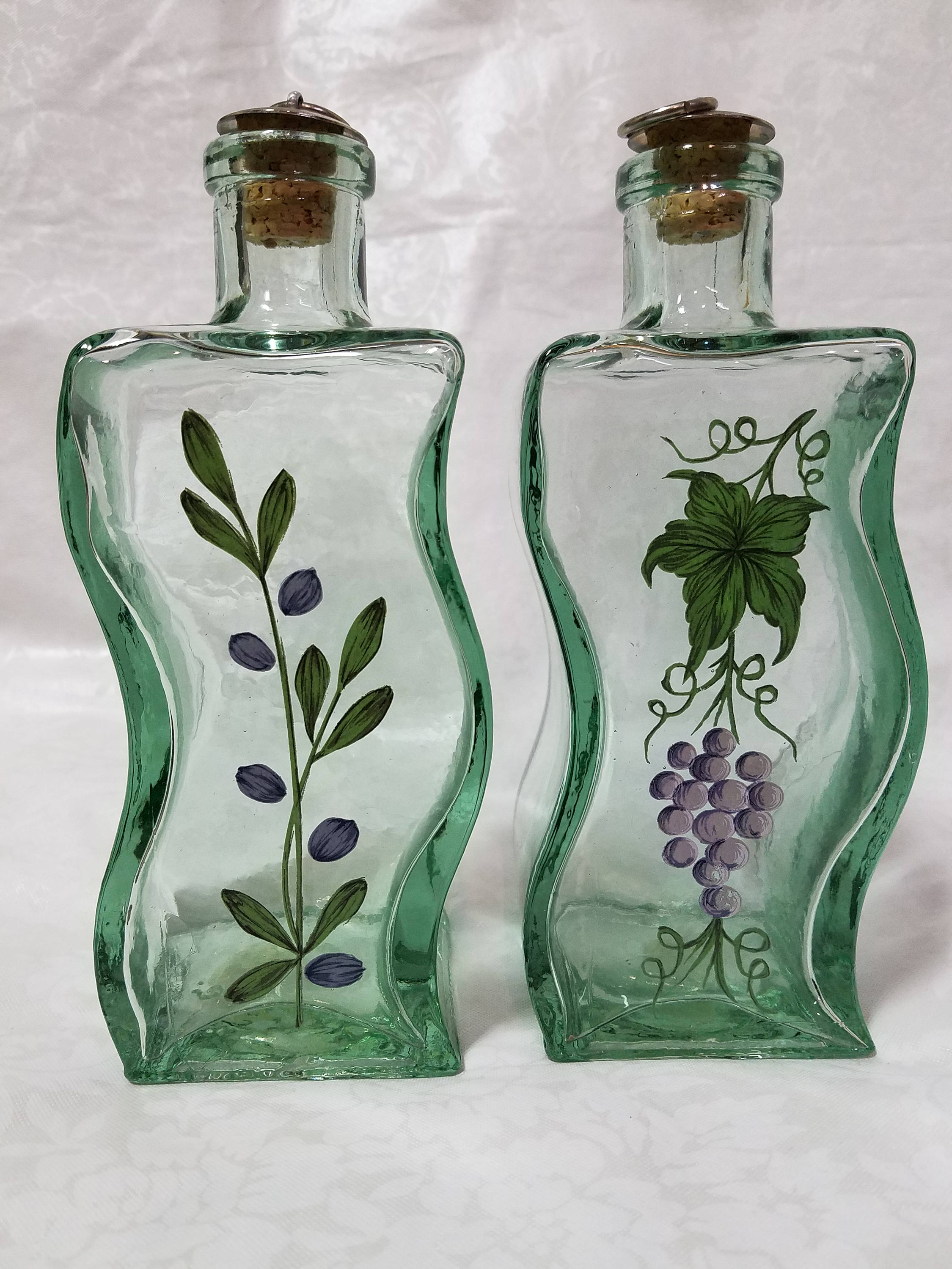 Download Vintage green glass oil and vinegar bottles with metal | Etsy