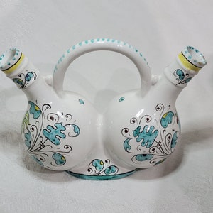 bouteilles d&#39;huile et de vinaigre vintage en porcelaine italienne avec anse