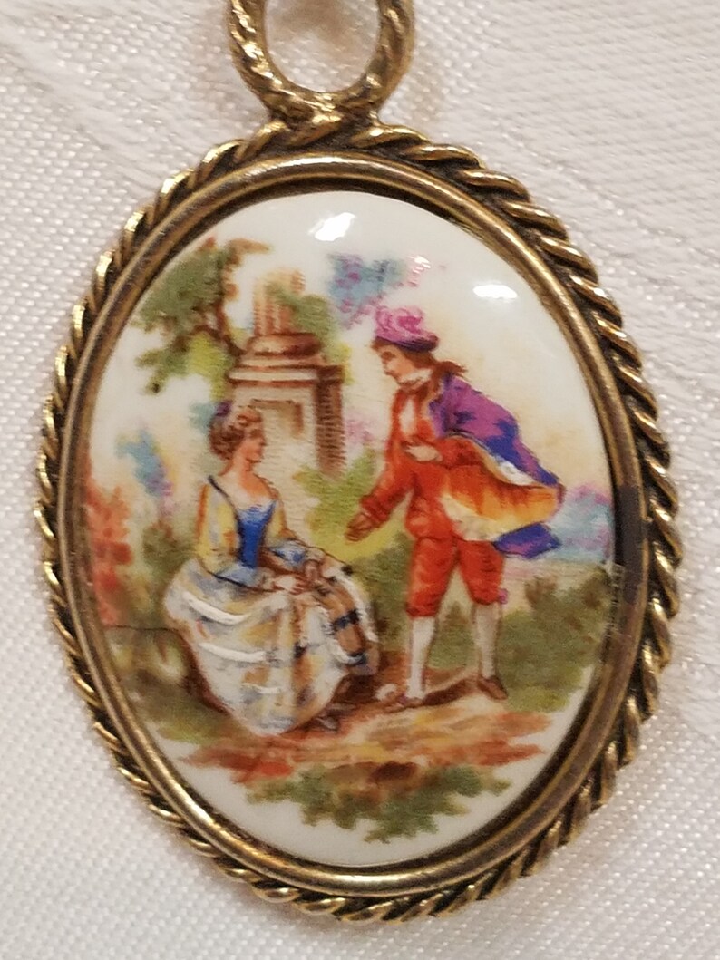 Vintage Limoges France pendant necklace with silver rope Etsy
