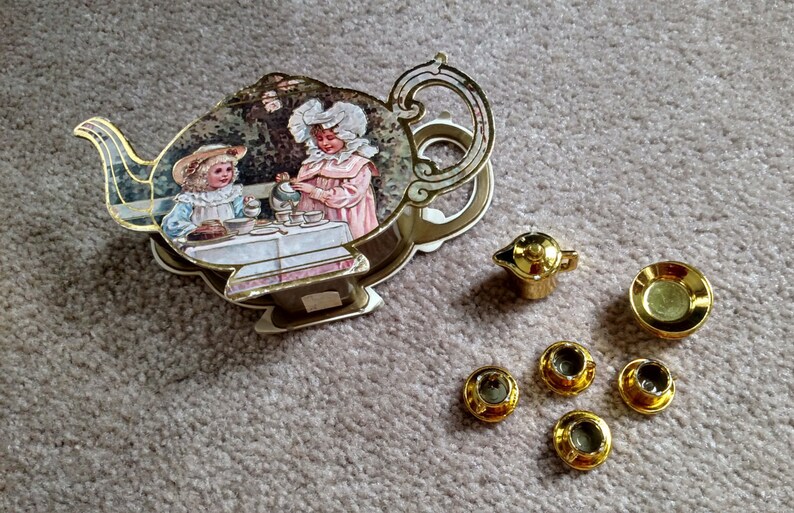 Vintage Shackman Miniature Gold Tea Set With a Teapot Carrying Etsy