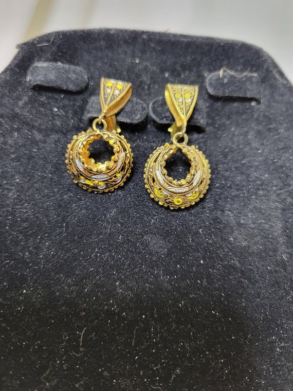 Vintage damascene Asian inspired clip on earrings