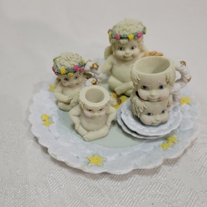 Vintage resin miniature 10 piece baby angel tea set
