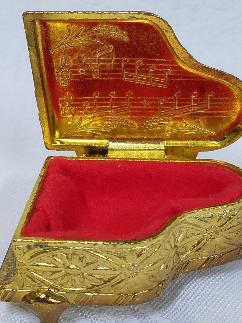 Vintage Gold Piano Trinket Box/jewelry Box With Red Felt Etsy