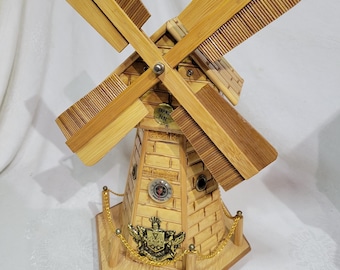 Vintage wooden windmill music box bank playing we've only just begun