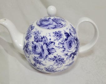 Vintage Roy Kirkham English Chintz blue porcelain tea pot