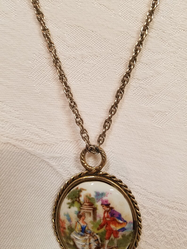 Vintage Limoges France pendant necklace with silver rope Etsy