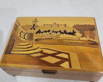 Vintage Italian marquetry musical jewelry/ trinket box